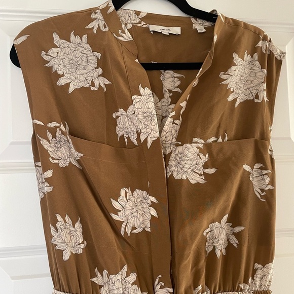 Vince Silk Chrysanthemum Romper/Jumpsuit, Brown/White, Size Small - Picture 6 of 11